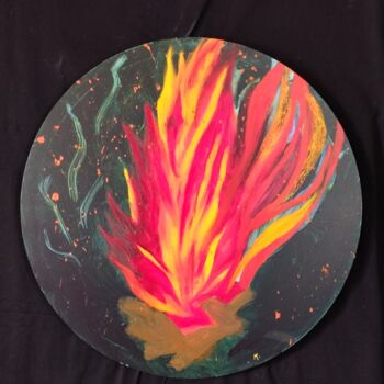 Painting titled "Flammes" by Magda Hoibian, Original Artwork, Oil Mounted on Wood Stretcher frame