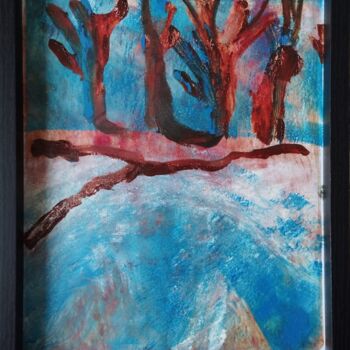 Painting titled "Arbres, un hiver." by Magda Hoibian, Original Artwork, Oil Mounted on Other rigid panel