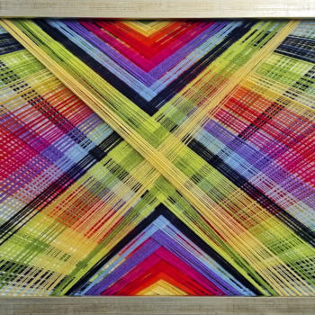 Arte tessile intitolato "ColourX" da Magdalena Kulawik, Opera d'arte originale, String Art Montato su Pannello di legno