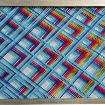 "Kratka 3D" başlıklı Tekstil Sanatı Magdalena Kulawik tarafından, Orijinal sanat, İplik Sanatı Ahşap panel üzerine monte edi…
