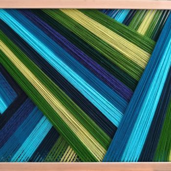 Textilkunst mit dem Titel "Z lotu ptaka" von Magdalena Kulawik, Original-Kunstwerk, Schnur Kunst Auf Holzplatte montiert