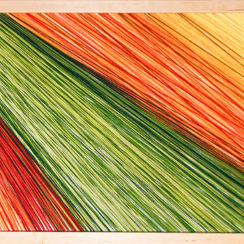 Textile Art titled "Jesień" by Magdalena Kulawik, Original Artwork, String Art Mounted on Wood Panel