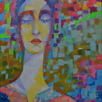 Malarstwo zatytułowany „Art Woman face port…” autorstwa Magdalena Walulik, Oryginalna praca, Olej Zamontowany na Drewniana r…
