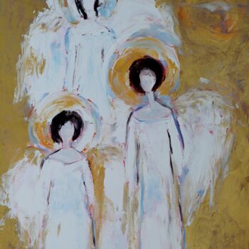 Peinture intitulée "Angel White Guardia…" par Magdalena Walulik, Œuvre d'art originale, Huile Monté sur Châssis en bois