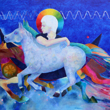 Painting titled "Man riding horse An…" by Magdalena Walulik, Original Artwork, Oil