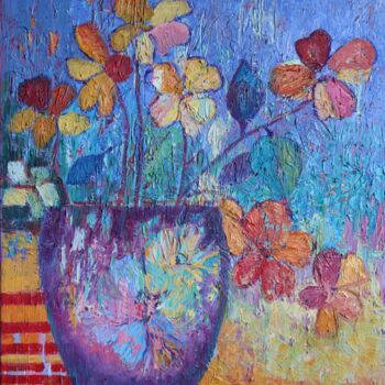 Painting titled "Flowers in vase Flo…" by Magdalena Walulik, Original Artwork, Oil