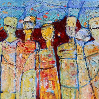 Painting titled "Abstract people Pos…" by Magdalena Walulik, Original Artwork, Oil Mounted on Wood Stretcher frame