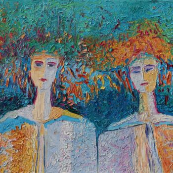 Ζωγραφική με τίτλο "Women Girls persons…" από Magdalena Walulik, Αυθεντικά έργα τέχνης, Λάδι Τοποθετήθηκε στο Ξύλινο φορείο…