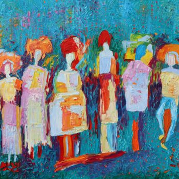 Painting titled "Abstract people fig…" by Magdalena Walulik, Original Artwork, Oil Mounted on Wood Stretcher frame