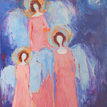 Painting titled "Blue Angels" by Magdalena Walulik, Original Artwork, Oil Mounted on Wood Stretcher frame