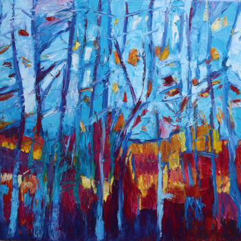 Malarstwo zatytułowany „Krajobraz leśny abs…” autorstwa Magdalena Walulik, Oryginalna praca, Olej Zamontowany na Drewniana r…