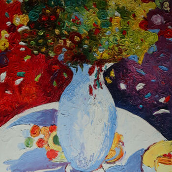Картина под названием "Kwiaty w wazonie 047" - Magdalena Walulik, Подлинное произведение искусства, Масло Установлен на Дере…