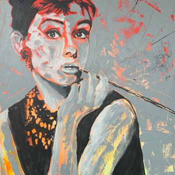 Schilderij getiteld "Audrey by night" door Magdalena Widmar, Origineel Kunstwerk, Acryl Gemonteerd op Frame voor houten bran…