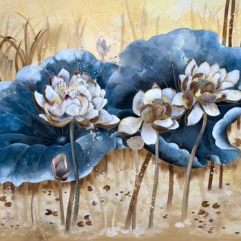 Peinture intitulée "Fleurs d’or" par Magdalena Esnault, Œuvre d'art originale, Aquarelle