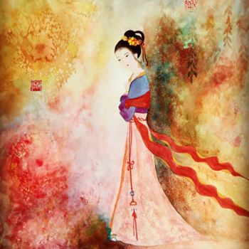 Peinture intitulée "Beauté chinoise" par Magdalena Esnault, Œuvre d'art originale, Aquarelle