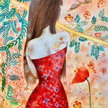 Pintura intitulada "La fille au tatouage" por Magdalena Esnault, Obras de arte originais, Aquarela