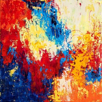 Malerei mit dem Titel "ABSTRACT  IN  RED  1" von Maggie Romanovici, Original-Kunstwerk, Acryl Auf Keilrahmen aus Holz montie…