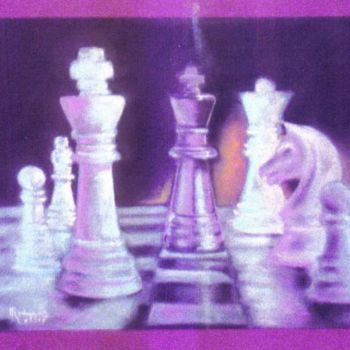 Pintura intitulada "Jeu d'échecs" por Marguerite Rodriguez, Obras de arte originais, Óleo