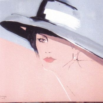 Картина под названием "La dame au chapeau…" - Marguerite Rodriguez, Подлинное произведение искусства, Масло