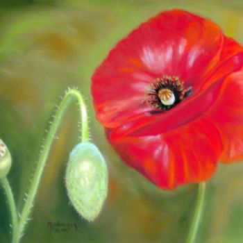 Painting titled "Coquelicot" by Marguerite Rodriguez, Original Artwork, Oil