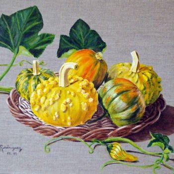 Painting titled "Coloquintes" by Marguerite Rodriguez, Original Artwork, Oil