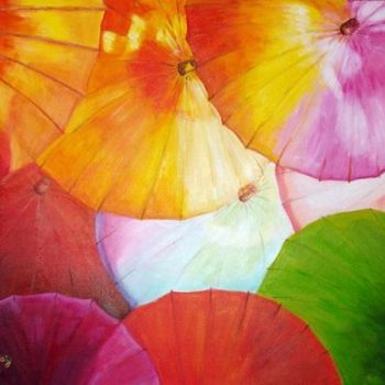 Peinture intitulée "ombrelles chinoises" par Marguerite Rodriguez, Œuvre d'art originale, Huile
