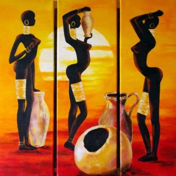 Painting titled "Femmes africaines t…" by Marguerite Rodriguez, Original Artwork, Oil