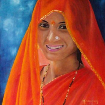 Peinture intitulée "Jeune femme indienne" par Marguerite Rodriguez, Œuvre d'art originale, Huile