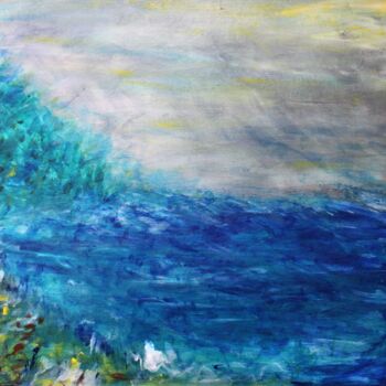 Peinture intitulée "Bord de mer en temp…" par Magic Glance, Œuvre d'art originale, Acrylique Monté sur Carton