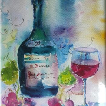 Pittura intitolato "une bouteille de vi…" da Alina Tagzieva, Opera d'arte originale, Acquarello