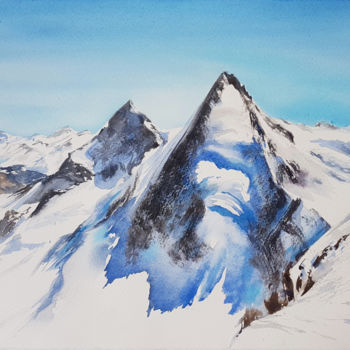 Painting titled "Mountains #02" by Svetlana Lileeva, Original Artwork, Watercolor