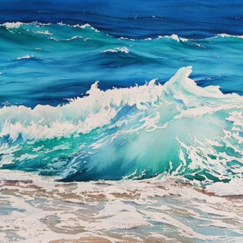 Painting titled "Waves and seascape…" by Svetlana Lileeva, Original Artwork, Watercolor