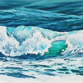 Painting titled "Seascape with splas…" by Svetlana Lileeva, Original Artwork, Watercolor