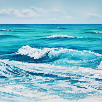 Картина под названием "Seascape with splas…" - Svetlana Lileeva, Подлинное произведение искусства, Акварель