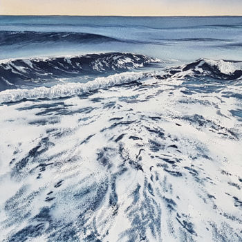 Malerei mit dem Titel "Seascape with waves…" von Svetlana Lileeva, Original-Kunstwerk, Aquarell