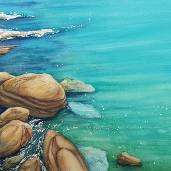 Peinture intitulée "Seascape with stone…" par Svetlana Lileeva, Œuvre d'art originale, Aquarelle