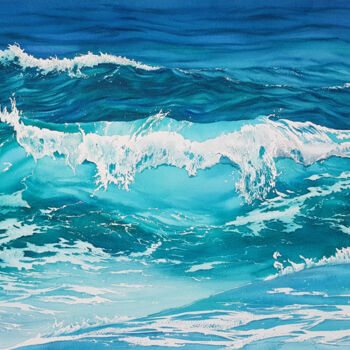 Картина под названием "Seascape and splash…" - Svetlana Lileeva, Подлинное произведение искусства, Акварель