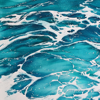 Painting titled "Ocean and waves 2" by Svetlana Lileeva, Original Artwork, Watercolor