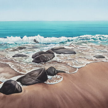 Peinture intitulée "Seascape and stones" par Svetlana Lileeva, Œuvre d'art originale, Aquarelle