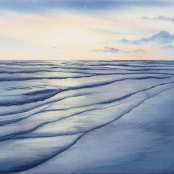 Painting titled "Seascape and sunset" by Svetlana Lileeva, Original Artwork, Watercolor