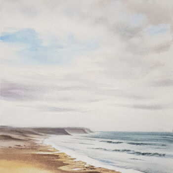 Malarstwo zatytułowany „Seascape with beach…” autorstwa Svetlana Lileeva, Oryginalna praca, Akwarela