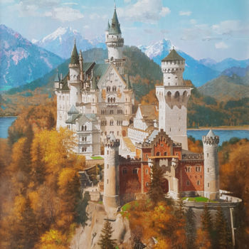 Malarstwo zatytułowany „Landscape, Castle,…” autorstwa Илья Жерняк (Magicofcolour), Oryginalna praca, Olej