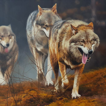 Peinture intitulée "Animal World, Wolves" par Ilia Zherniak (Magicofcolour), Œuvre d'art originale, Huile