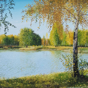 Painting titled "Пейзаж, Осеннее озе…" by Ilia Zherniak (Magicofcolour), Original Artwork, Oil