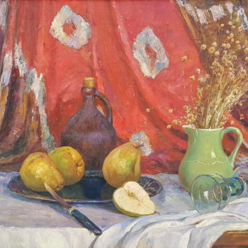 Painting titled "Still life with pea…" by Ilia Zherniak (Magicofcolour), Original Artwork, Oil
