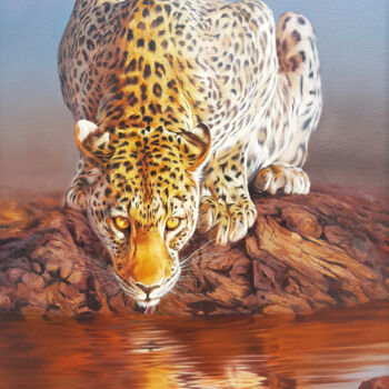 「Animal World, Leopa…」というタイトルの絵画 Илья Жерняк (Magicofcolour)によって, オリジナルのアートワーク, オイル