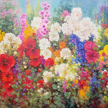 Картина под названием "Spring field of flo…" - Илья Жерняк (Magicofcolour), Подлинное произведение искусства, Масло