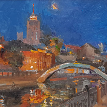 Painting titled "Night at the Sadovn…" by Ilia Zherniak (Magicofcolour), Original Artwork, Oil