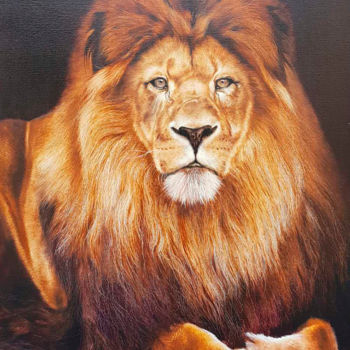 Painting titled "Animal world, Lion" by Ilia Zherniak (Magicofcolour), Original Artwork, Oil