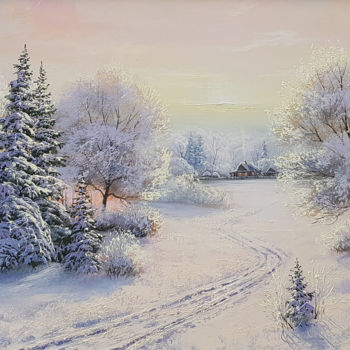 Painting titled "Winter path to the…" by Ilia Zherniak (Magicofcolour), Original Artwork, Oil